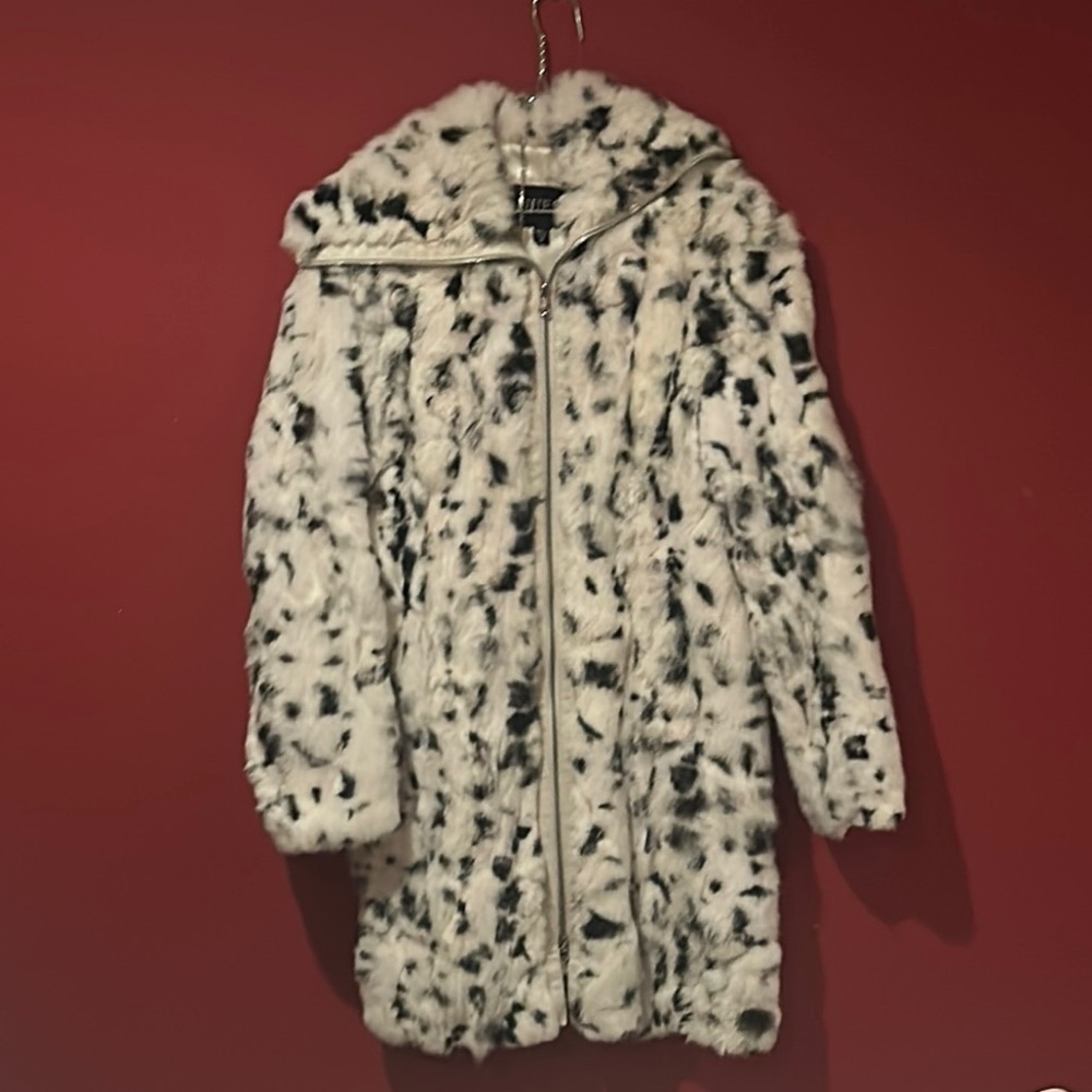 Women's Real Rabbit Fur Coat - Black and White